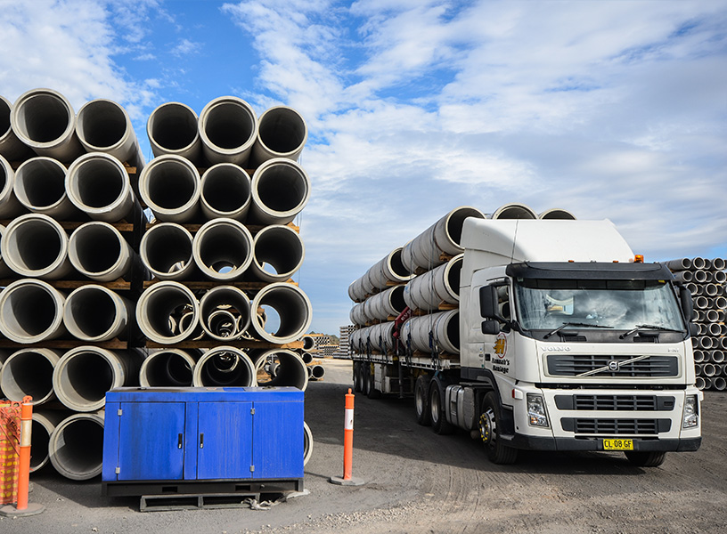 Pipes dominate the construction yard in Riverstone