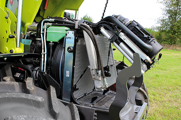 The Claas Arion 460 with its bonnet up