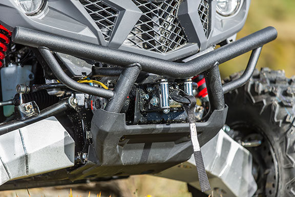 The Yamaha Wolverine X4's front winch close up 